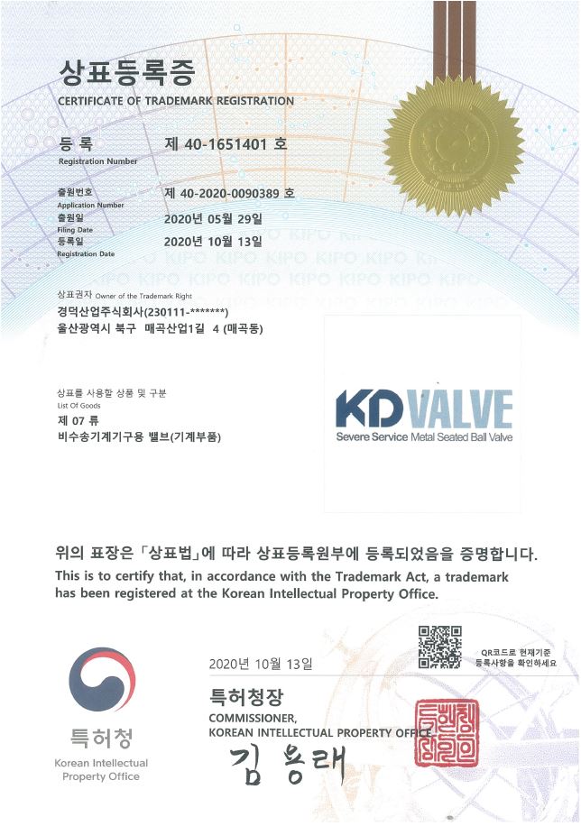 Trademark registration certificate
